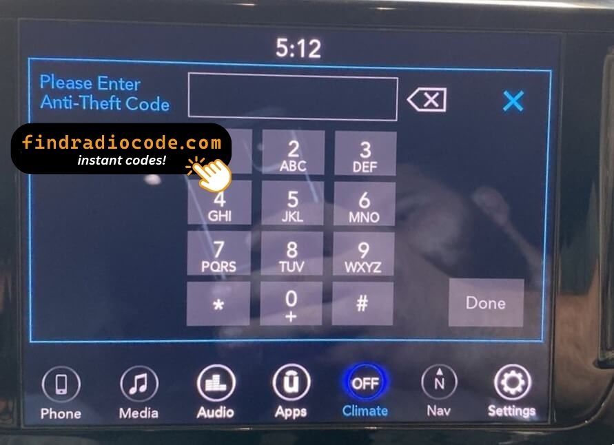 Chrysler Uconnect 8.4 VP2RFP UAM UCM
 radio unlock 4 digit code online for this radio